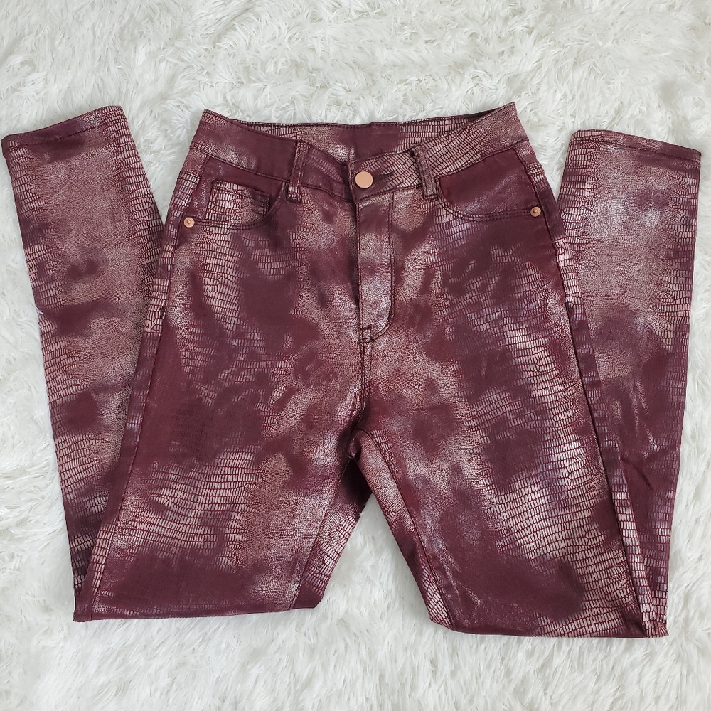 Shein Faux Snakeskin Burgundy Skinny Pants XS size 2
